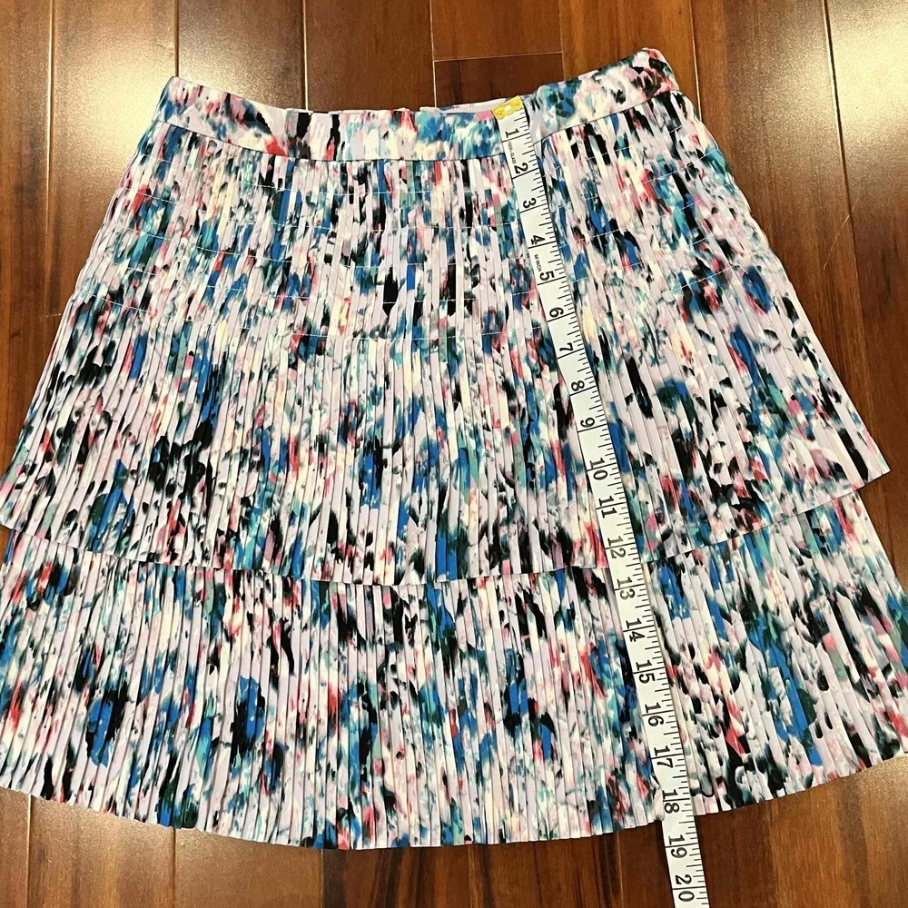 J.Crew Floral Print Skirt Mini Pleated‎ Tiered Multi Watercolor Print Size 2